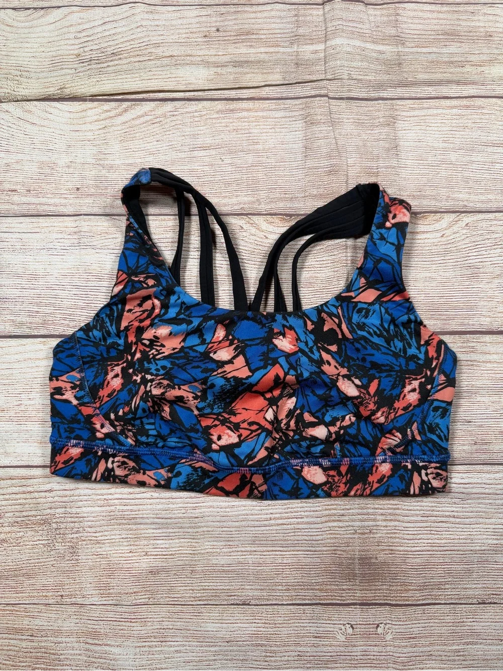 Lululemon Blue &‎ Coral Floral Butterfly Strappy Sports Bra